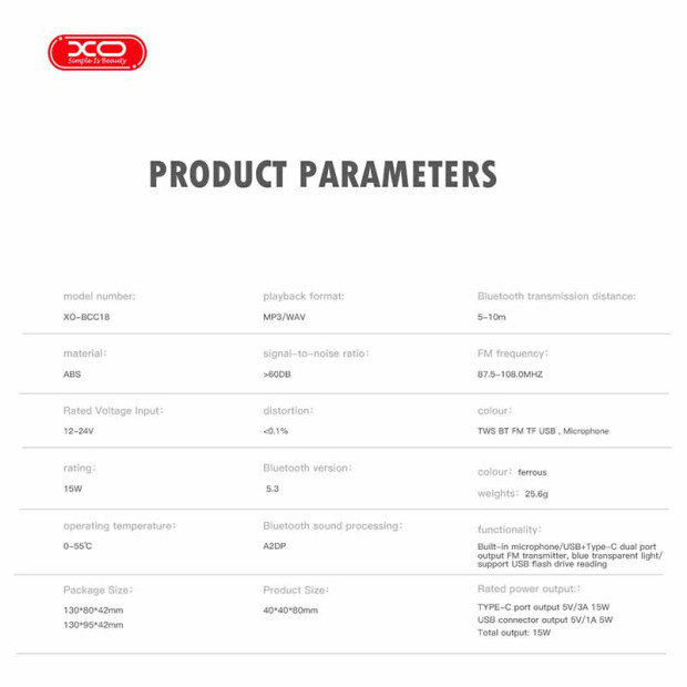 XO-BCC18 Transmitter FM Bluetooth MP3 auto punjač 3A XO-BCC18 Transmitter FM Bluetooth MP3 auto punjač 3A