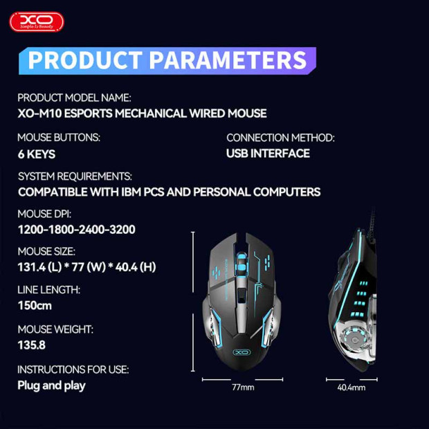 XO-M10 Gaming mis sa kablom