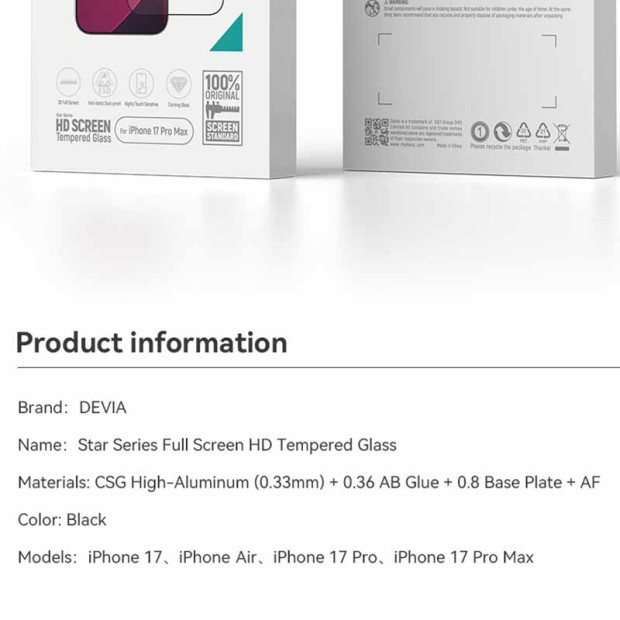 Zastitno staklo Devia Star Series Full screen HD za Iphone 17